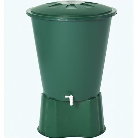 Suinga – Récupérateur d'eau de pluie 500 L – Polypropylène – Diamètre 100 cm, Hauteur 110 cm – Avec couvercle et robinet de vidange – Socle inclus