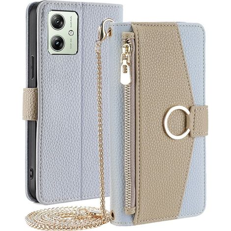 Custodia a libro per Motorola Moto G54 5G, con portafoglio, tasca con cerniera e specchietto, blu (1/5)