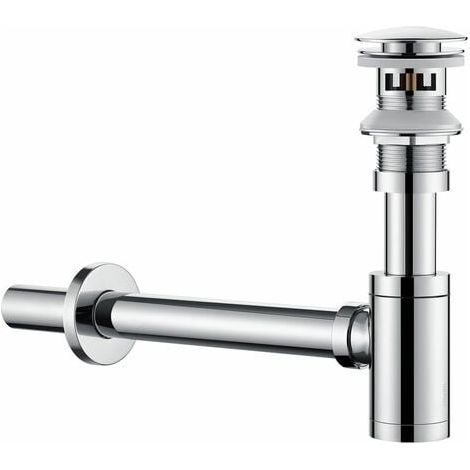 Kit universal de desagüe y sifón para fregadero con rebosadero, válvula emergente cromada para fregadero y tapón de desagüe (1/5)