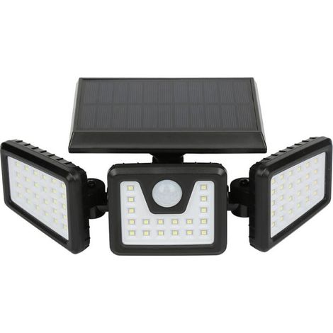 Solar-Außenwandleuchte mit Bewegungsmelder, 3 Leuchtenköpfen und 70 LEDs (1/5)
