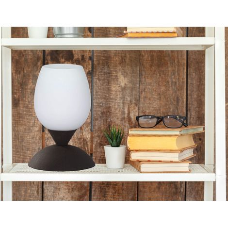 LED Tischleuchte, Rost Optik Glasschirm Weiß Touch dimmbar, Höhe 18cm (1/5)