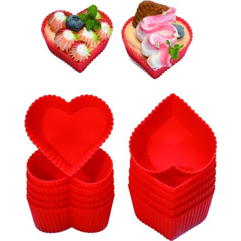 Moules à cupcakes en silicone antiadhésifs, 7 cm (2,75 pouces), en forme de cœur, avec boîte de rangement réutilisable (lot de 12).