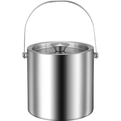 Seau à glace - Seau à glace avec couvercle - Refroidisseur à vin - Refroidisseur à bière - Seau à glace à double paroi avec couvercle - Seau à glaçons - Grand seau à glace - Seau à boissons - Argent - (1/5)