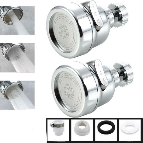 Aérateur de robinet, rotatif à 360°, 3 modes, tête de buse de robinet, adapté à la cuisine et à la salle de bain, 2 pièces (court) (1/5)