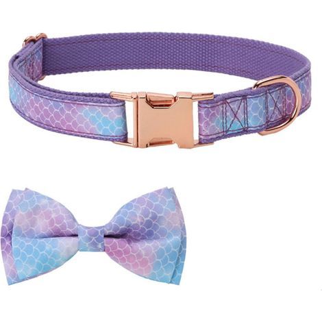 Collare per cani con papillon effetto tartaruga viola - Taglia XL (2,5 x 43-70 cm) - Taglia grande, regolabile, stile chic (1/5)