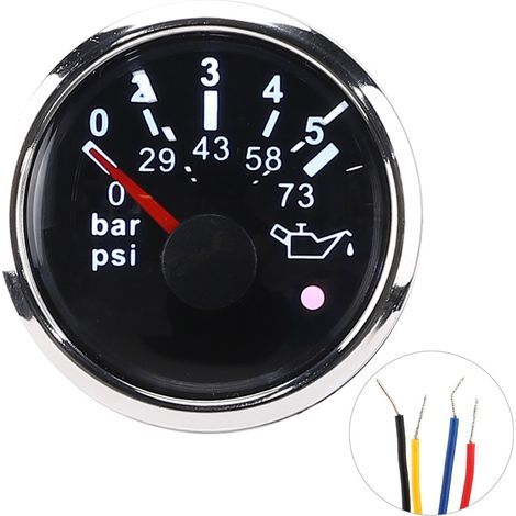 Manomètre d'huile IP67 52MM/2 pouces 0-5BAR 0-73PSI, avec alarme intelligente pour voitures/yachts/bateaux, cadran noir (1/5)