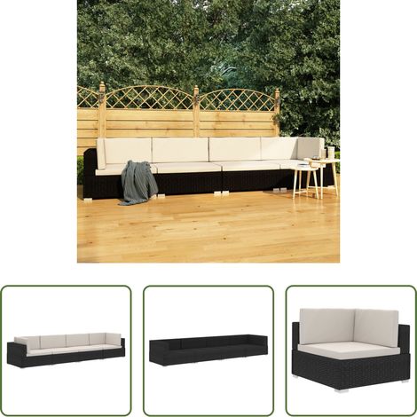 vidaXL Poly Rattan - 4-tlg. Garten-Sofagarnitur mit Auflagen Poly Rattan Schwarz (1/5)