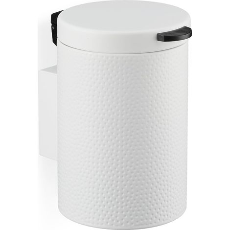 Poubelle de salle de bain murale, 3 litres, mécanisme de fermeture, seau intérieur, métal, blanche (1/5)