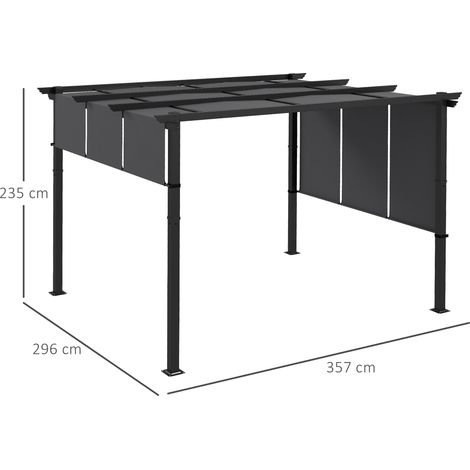 Pergola Pavilion de 3,5x3 m avec mur latéral,toit de patio,gris foncé,étanche aux intempéries pour jardin et terrasse