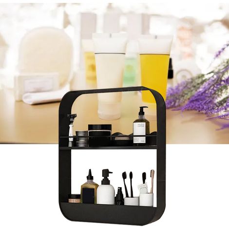 Étagère Murale de Salle de Bain 2 Étages sans Perçage