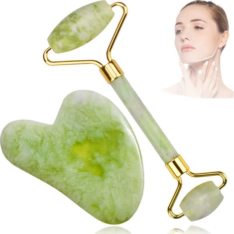 Rouleau En Jade - Massage Visage Et Corps - Anti-Âge - Drainage Lymphatique - Pour Cou, Yeux, Menton Et Pieds - 1 Pièce (1/5)