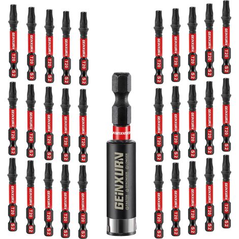 Lot de 31 Embouts de Tournevis Torx T20 50 mm de Longueur Embouts de Vissage Magnétiques Acier Allié S2 Tige 1/4" Hexagonale Étoile Torx Embout pour Visseuse avec Porte Embout de 60 mm (1/5)