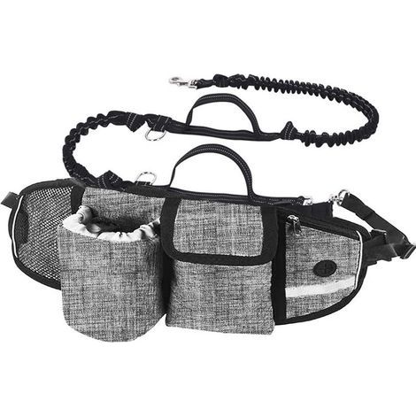 Laisse mains libres pour chien avec plusieurs pochettes, laisse pour chien élastique absorbant les chocs, laisse de ceinture pour chien à 2 poignées pour la course, la randonnée, la marche (1/4)