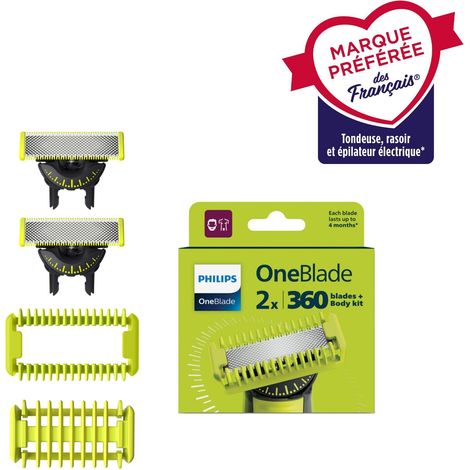 Lames de rechange - PHILIPS - OneBlade QP624/50 - Acier inoxydable - 2 lames - Protection peau (1/5)