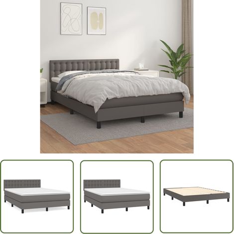 The Living Store Boxspringbett mit Matratze Grau 140x200 cm Kunstleder - Boxspringbett - Doppelbett - Bettenrahmen - Kunstlederbett - Graues Bett (1/5)