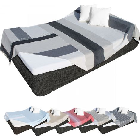 Véritable fouta Tunisienne XXL 2m x 3m tissage à plat 100% coton 380g - Gris et beige - Vivezen