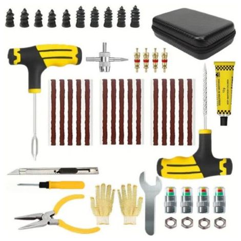 Kit de réparation d'urgence pour pneus de voiture (44 pièces) pour voitures, motos, véhicules électriques et pneus sans chambre à air. (1/5)