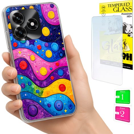 Custodia per Honor X5C Plus / X5C 4G con foto, retro con motivo a onde e vetro 9H. (1/5)