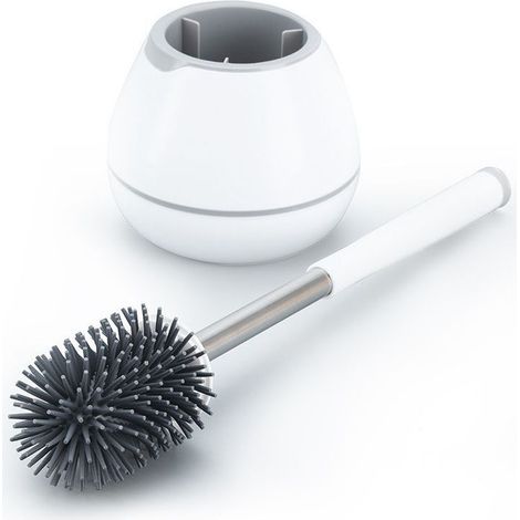 Lot de 2 brosses de Toilette, Brosse de Cuvette de Toilette avec Support, Brosse de Nettoyage en Silicone, kit de Nettoyage de Salle de Bain avec Pince à épiler – Blanc (1/3)