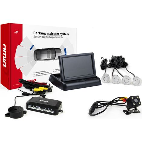 Kit de capteurs de stationnement TFT02 4,3" avec caméra HD-315-LED et 4 capteurs argentés