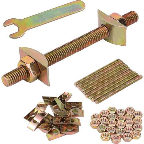 Lot de 12 connecteurs de plaque M8 x 100 mm - Vis de meuble avec petite clé - Vis de meubles stables pour cadres de lit, meubles, plateaux de table (1/5)