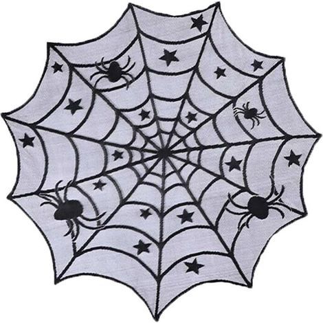 Nappe en dentelle d'Halloween, nappe en fibre de polyester motif toile d'araignée, nappe en dentelle noire, décoration d'Halloween pour salle à manger/rideaux/cheminée/porte/lampes (1/5)