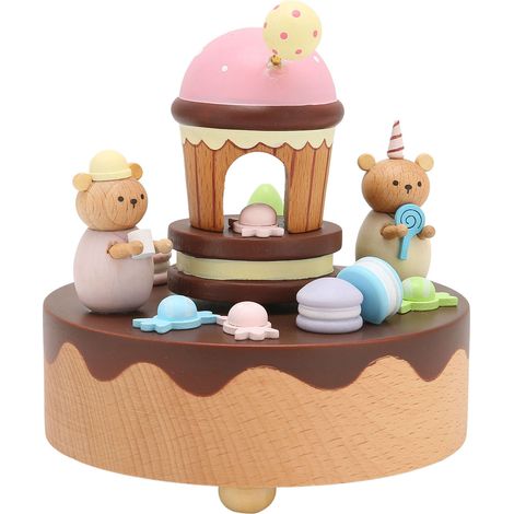 Bären-Spieluhr und Desserthaus, handgefertigte Wohnaccessoires aus Holz als Valentinstagsgeschenk (1/5)