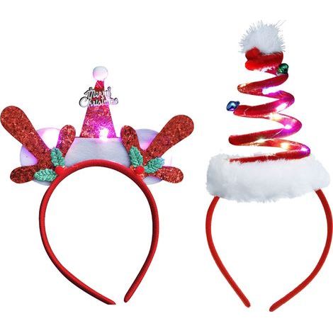 Headband De Noel A Led - Antilopes Renne Et Chapeau Pere Noel - Lumineux - Pour Fetes Et Celebrations - 2 Unites (1/5)