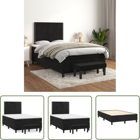 The Living Store Sommier à lattes de lit avec matelas Noir 120x200 cm Velours - Lit Plateforme - Lit Velours - Lit Double - Tête De Lit Ajustable - Matelas À Ressorts Ensachés (1/5)