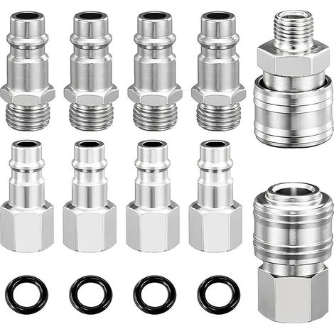 10 Stück – Schnellkupplung – Pneumatikzubehör – Werkzeuglose Verbindung – Für Kompressoren und Werkzeuge – Silber – 1/4" BSP (1/5)