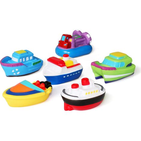 Jouets Bain Bebe(6PCS),Jouets pour Le Bain-Bateau,Jouets flottants de Bain Doux, Jouets d'eau d'apprentissage de Bathtub et Jouets de Squirt pour des Enfants en Bas âge (1/5)