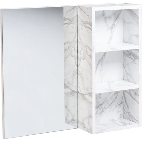 Mobiletto da bagno a parete con armadio a specchio effetto marmo bianco Joinville (1/5)