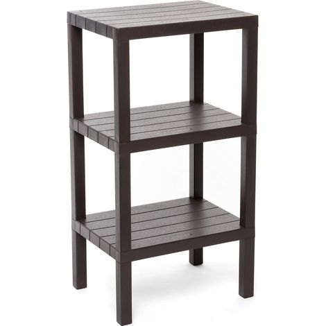 TATAY Scaffale Bagno a 3 Ripiani Resistente all’Umidità Inclusi Viti e Compatibile con Sistema Quick Fix Per Interni ed Esterni Portata fino a 30 kg – Modello Lombok – Marrone (1/6)