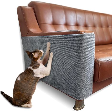 Tapis à griffer pour chat en 2 pièces - 200 x 40 cm - Protection pour canapé - Découpable et auto-adhésif - Tapis à griffer à faire soi-même - Convient pour les murs et les arbres à chat - Gris clair (1/5)