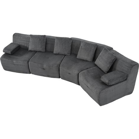 Modulares 4-Sitzer Sofa aus Cord, 4 Module, ohne Montage, stabile Konstruktion, Dunkelgrau (1/5)