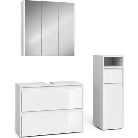 Conjunto de muebles de baño de 3 piezas Majest, Blanco/blanco alto brillo, 3 partes, Vicco (1/5)