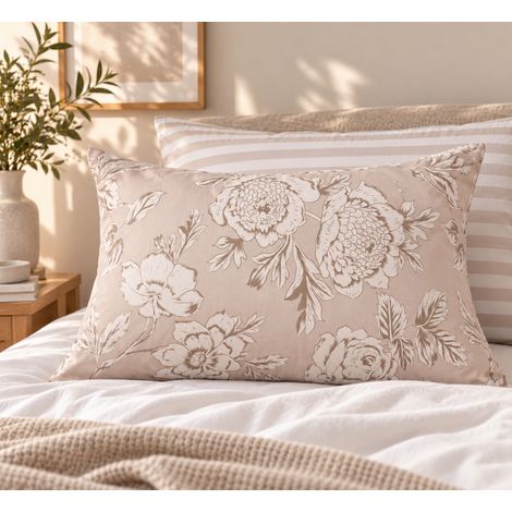 Taie d’oreiller 50 x 70 cm - 100 % coton 57 fils - Imprimé floral réversible NORA (1/5)