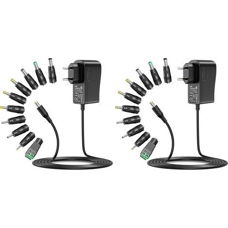 36W 12V 3A Alimentation Universelle 12V 1A 2A 3A Transformateur d'alimentation AC avec 9 Prises DC pour l'électronique, 3000mA Max. (Lot de 2) (1/5)