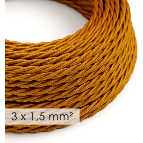 Creative-Cables Cavo elettrico in tessuto, Sezione 3x1,50, Oro TM05, 1 m, Trecciato effetto seta