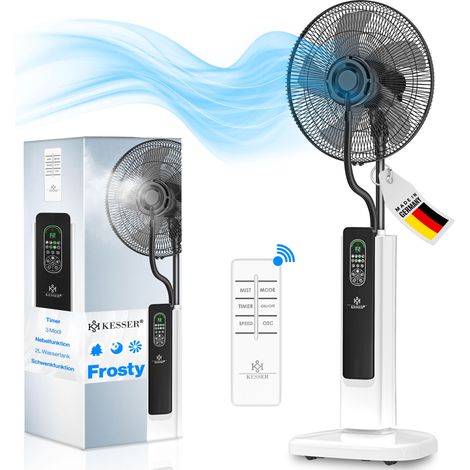 KESSER® Stand-Ventilator Frosty mit Wasser Ultraschall-Sprühnebel Wasserkühlung    inkl. Fernbedienung Timer-Funktion    Luftbefeuchter Leise    Weiß / Schwarz (1/5)