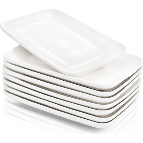 Lot de 8 assiettes rectangulaires en porcelaine Blanc 20,3 cm (1/4)