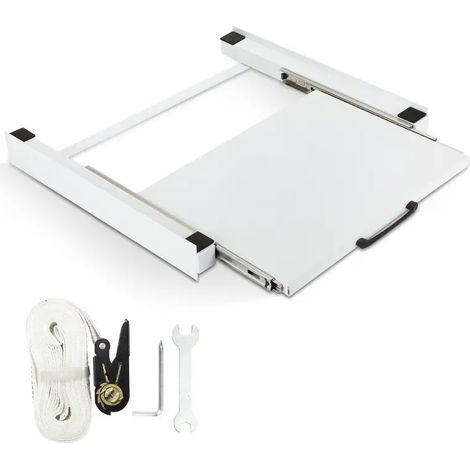 Tablette intermédiaire extensible pour lave-linge – Acier blanc 60x60 cm – Charge max 150 kg – Étagère amovible pour buanderie (1/5)