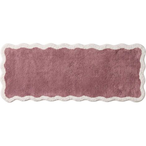 HOMESCAPES Maroon Scalloped Bath Mat Runner, 100% Cotton - 40 x 100 cm