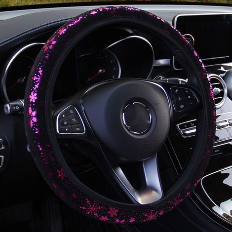 pair (Violet) Couvre-volant de voiture pour femme mignon flocon de neige brillant anti-dérapant 38cm / 15in (1/5)