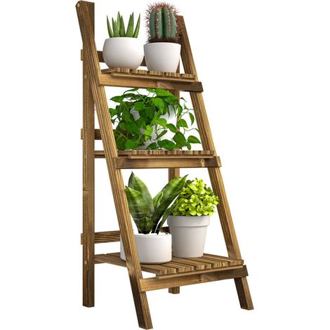 Dreistufiger, zusammenklappbarer Pflanzenständer, 93 cm hoch, für den Innen- und Außenbereich, Holzregal mit Tabletts, Blumentopfständer, Pflanzenleiter für Wohnzimmer, Garten, Balkon usw.
