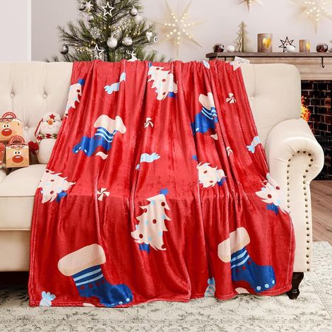 Couverture De Noël - 130 x 100 cm - Imprimé Chaussettes - Polyester - Pour Canapé Lit Camping Intérieur Fête Saisonnière - 1 Pièce (1/5)