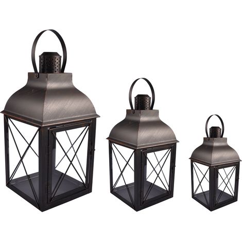 Laternen 3er-Set Antik-Optik Gartenlaterne Windlicht Kerzenhalter Laterne Metall
