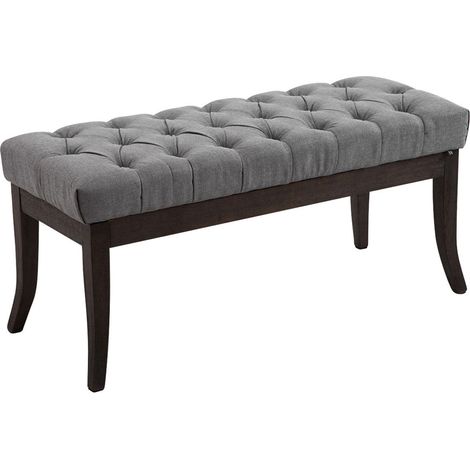 Banco de diseño Chesterfield 100 cm con costuras decorativas tela gris base madera oscura 100003684 (1/3)