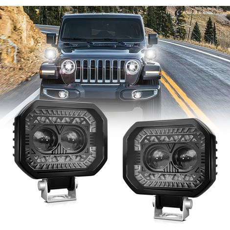 Barre lumineuse LED, 2 projecteurs longue portée 120 W 18 000 lm, étanches, antibrouillards, modules LED carrés pour voiture, moto, SUV, quad et camion (1/4)