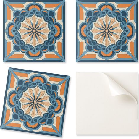 Baldosas de vinilo autoadhesivas con estampado para sal贸n. Dise帽o de mandala con motivo floral, 20x20x20 cm.
